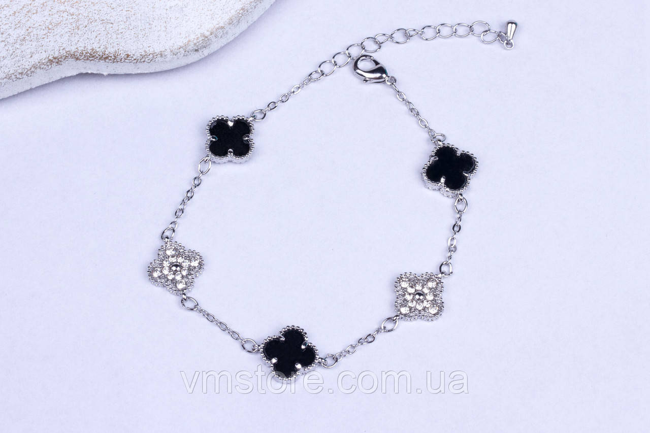 Жіночий браслет із чорною конюшинкою, фото 1