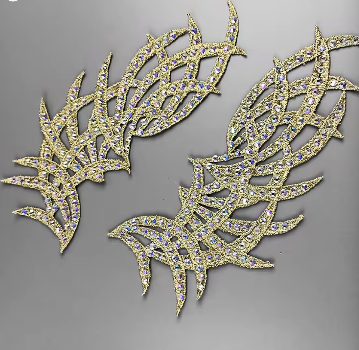 Мереживний фрагмент декорований стразами 23х10 см, Колір Gold, стрази c 1 пара