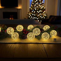 Світлодіодна гірлянда на батарейках Oecolux Christmas срібні кульки, тепле біле світло, плетіння