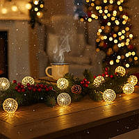 Світлодіодна гірлянда на батарейках Oecolux LED Tischdekoration Antik-Kugel срібні кульки, тепле біле світло