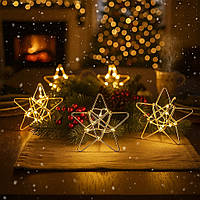 Світлодіодна гірлянда на батарейках Oecolux Metallstern-Lichterkette, тепле біле світло, золоті зірочки