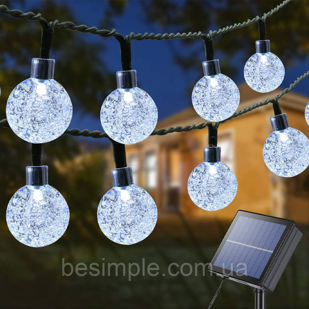 Гірлянда Лампочки від сонячної батареї, 5м, 50LED, Холодний білий / Світлодіодна LED гірлянда / Вулична гірлянда новорічна, фото 1