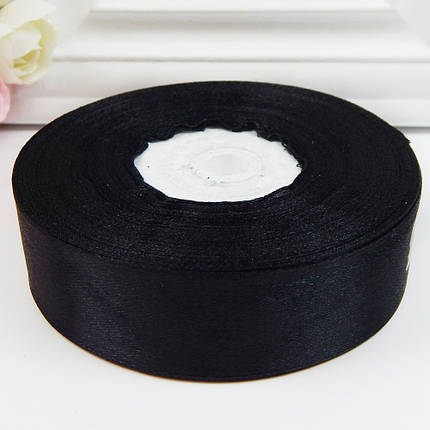 Атласна стрічка 2,5 см, №39 чорна, фото 1