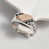 Перстень чоловічий срібний із золотими вставками та цирконами