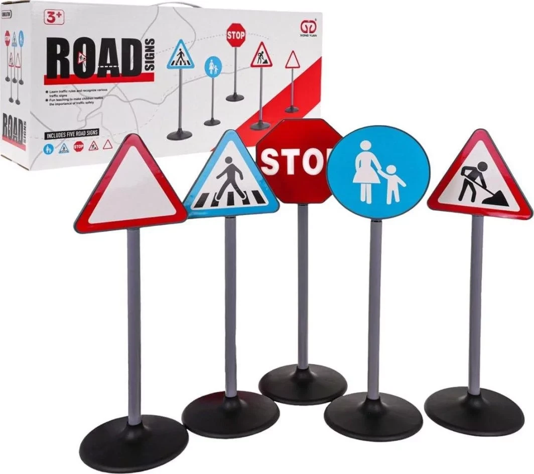 Навчальні дорожні знаки для дітей 70 см у коробці Ігровий набір для вивчення ПДД для дітей 5 штук із наклейками, фото 1
