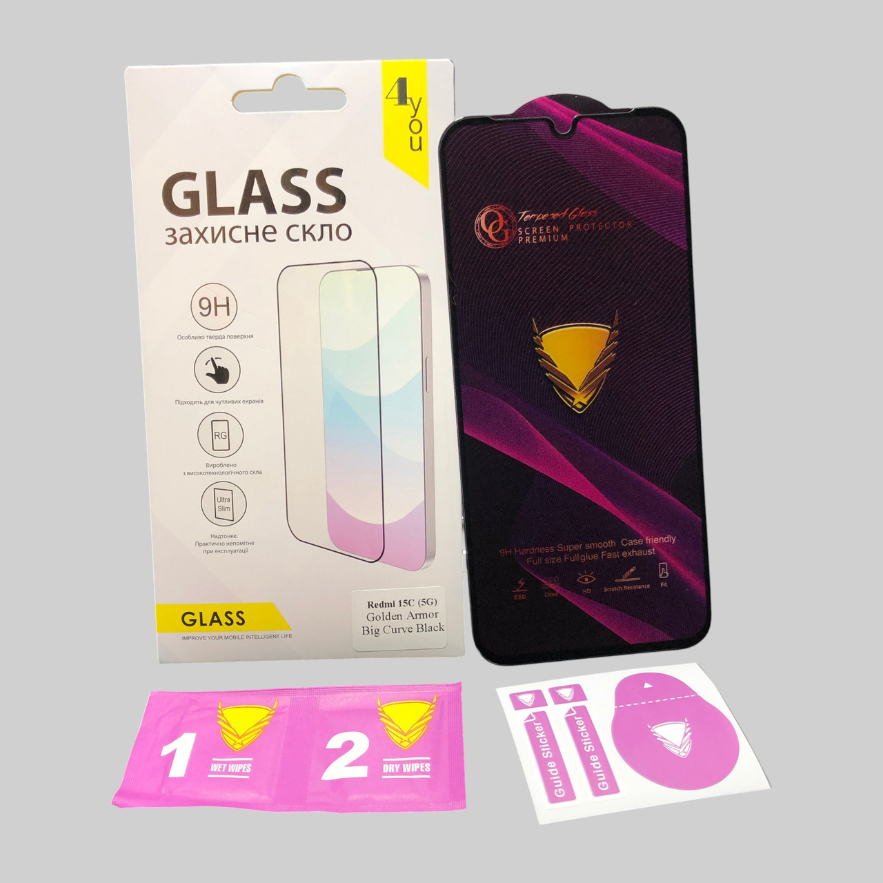 Захисне скло для телефону Xiaomi Redmi 15C 5G 173mm Europe version Golden Armor Big Curve олеофобне антистатичне покриття Black