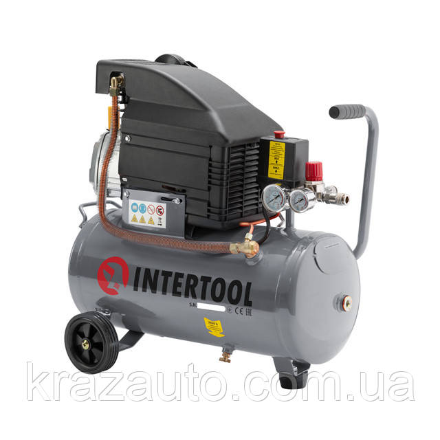 Компресор 24 л, 1.5 кВт, 220 В, 8 атм, 206 л/хв INTERTOOL PT-0010, фото 1