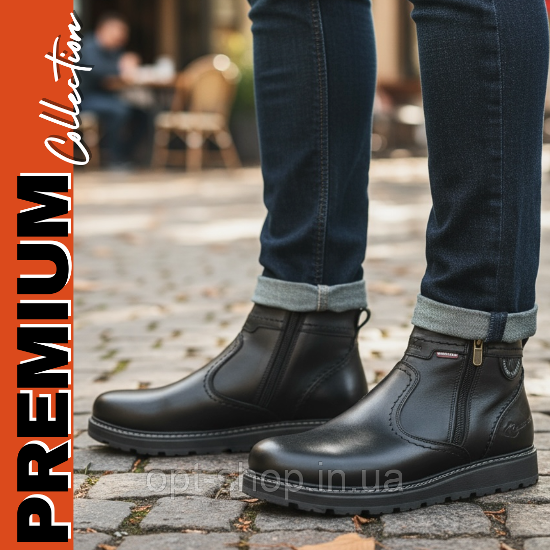 Черевики чоботи чоловічі зимові шкіряні чорні коричневі на хутрі на блискавці замку 40-45 розмір (код:KR-704-чк), фото 1