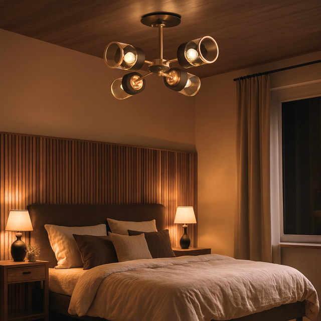 спальня з теплим освітленням 3000K та елементами дерева