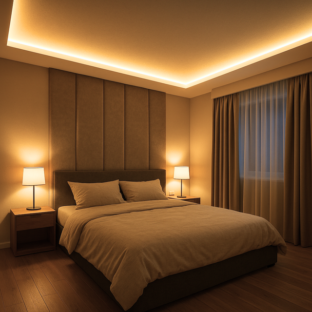 світлодіодна стрічка по периметру стелі спальні