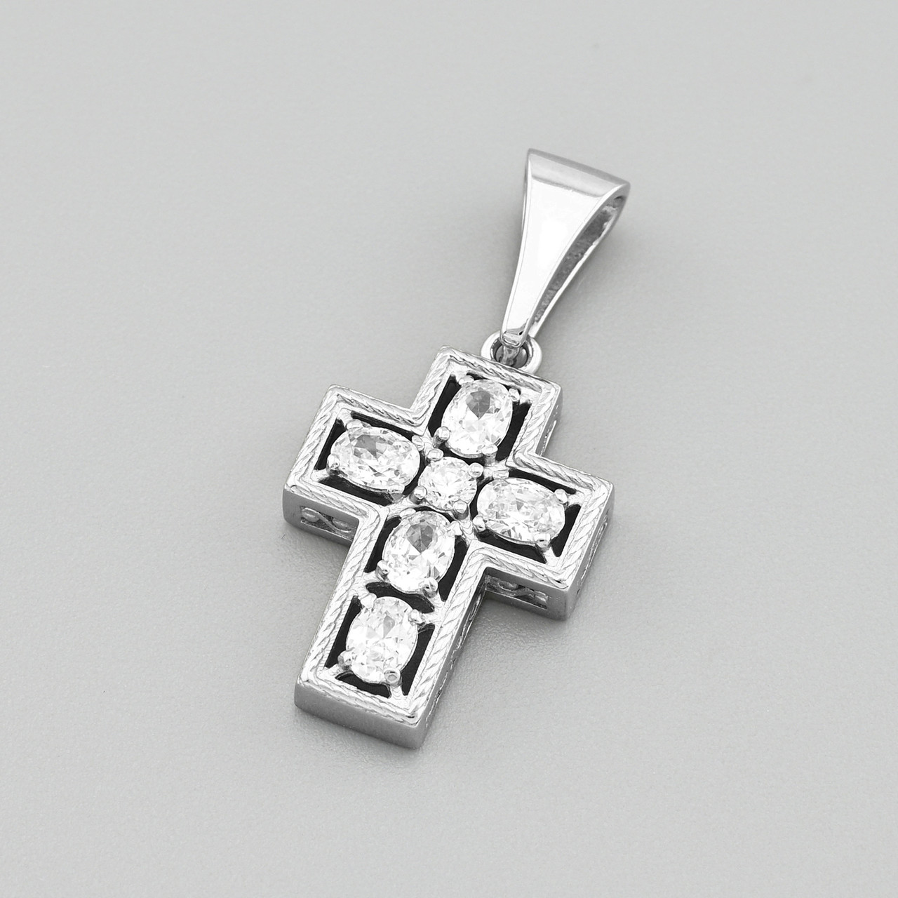 Срібний хрестик БС1930 розмір 29х14 мм вставка білі фіаніти вага 2.74 г, фото 1
