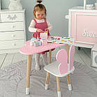Стіл хмаринка 46х70х40 та стільчик метелик 26х26х26, дитячий столик та стілець для малювання/занять, рожевий з білим, фото 2
