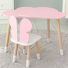 Стіл хмаринка 46х70х40 та стільчик метелик 26х26х26, дитячий столик та стілець для малювання/занять, рожевий з білим, фото 7