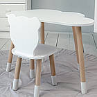 Столик хмаринка 46х70х40 і стільчик медведик 26х26х24, стіл та стілець в дитячу, білий, фото 7