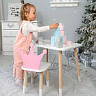 Стіл в дитячу кімнату 46х60х45 і стілець корона 26х26х24, столик та стільчик для дівчинки, рожевий з білим, фото 5