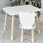 Стіл прямокутний 46х60х45 і стілець медведик 26х26х24, столик та стільчик для хлопчячої кімнати, білий, фото 3