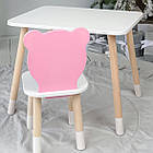 Стіл прямокутний 46х60х45 і стілець медвежа 26х26х24, столик та стільчик в дитячу, білий з рожевим, фото 3