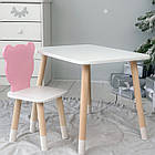 Стіл прямокутний 46х60х45 і стілець медвежа 26х26х24, столик та стільчик в дитячу, білий з рожевим, фото 4
