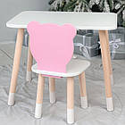 Стіл прямокутний 46х60х45 і стілець медвежа 26х26х24, столик та стільчик в дитячу, білий з рожевим, фото 6