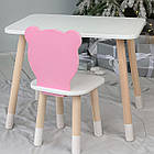 Стіл прямокутний 46х60х45 і стілець медвежа 26х26х24, столик та стільчик в дитячу, білий з рожевим, фото 7