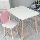 Стіл прямокутний 46х60х45 і стілець медвежа 26х26х24, столик та стільчик в дитячу, білий з рожевим, фото 9