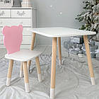 Стіл прямокутний 46х60х45 і стілець медвежа 26х26х24, столик та стільчик в дитячу, білий з рожевим, фото 10