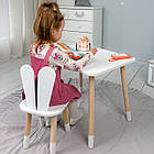 Стіл прямокутний 46х60х45 і стілець вушка кролика 26х26х24, столик та стільчик в дитячу, білий, фото 6