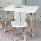 Стіл прямокутний 46х60х45 і стілець вушка кролика 26х26х24, столик та стільчик в дитячу, білий, фото 10