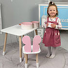 Столик прямокутний 46х60х45 і стільчик метелик 26х26х24, стіл та стілець в дитячу, білий з рожевим, фото 2
