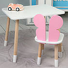Столик прямокутний 46х60х45 і стільчик метелик 26х26х24, стіл та стілець в дитячу, білий з рожевим, фото 3