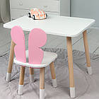 Столик прямокутний 46х60х45 і стільчик метелик 26х26х24, стіл та стілець в дитячу, білий з рожевим, фото 6