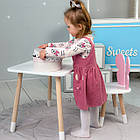 Столик прямокутний 46х60х45 і стільчик метелик 26х26х24, стіл та стілець в дитячу, білий з рожевим, фото 7