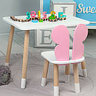 Столик прямокутний 46х60х45 і стільчик метелик 26х26х24, стіл та стілець в дитячу, білий з рожевим, фото 8
