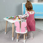 Столик прямокутний 46х60х45 і стільчик метелик 26х26х24, стіл та стілець в дитячу, білий з рожевим, фото 9