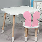 Столик прямокутний 46х60х45 і стільчик метелик 26х26х24, стіл та стілець в дитячу, білий з рожевим, фото 10