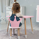 Стіл прямокутний 46х60х45 і стілець корона 26х26х24, столик та стільчик для дівчинки до 7 років, рожевий білим, фото 9