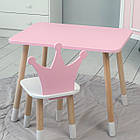 Стіл прямокутний 46х60х45 і стілець корона 26х26х24, столик та стільчик для дівчинки до 7 років, рожевий білим, фото 10