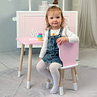Стіл прямий 46х60х45 і стілець мордочка медведика 26х26х24, столик та стільчик для дівчинки, рожевий з білим, фото 2