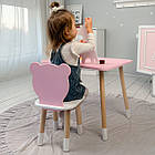 Стіл прямий 46х60х45 і стілець мордочка медведика 26х26х24, столик та стільчик для дівчинки, рожевий з білим, фото 4