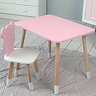 Стіл прямий 46х60х45 і стілець мордочка медведика 26х26х24, столик та стільчик для дівчинки, рожевий з білим, фото 6