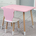 Стіл прямий 46х60х45 і стілець мордочка медведика 26х26х24, столик та стільчик для дівчинки, рожевий з білим, фото 10