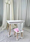 Дитячий столик з відкидним верхом 54х60х45 і стільчик зайчик 26х26х24, стіл та стілець для дітей до 7 років, білий, фото 7