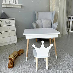 Столик з відкидним верхом 54х60х45 і стільчик корона 26х26х24, стіл та стілець для дітей від 1 року, білий