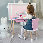 Стіл прямокутний з шухлядою 46х60х45 і стілець медвежа 26х26х24, столик та стільчик для дитячої кімнати, рожевий з білим, фото 4