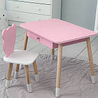 Стіл прямокутний з шухлядою 46х60х45 і стілець медвежа 26х26х24, столик та стільчик для дитячої кімнати, рожевий з білим, фото 6