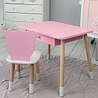 Стіл прямокутний з шухлядою 46х60х45 і стілець медвежа 26х26х24, столик та стільчик для дитячої кімнати, рожевий з білим, фото 8