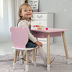 Стіл прямокутний з шухлядою 46х60х45 і стілець медвежа 26х26х24, столик та стільчик для дитячої кімнати, рожевий з білим, фото 9