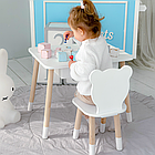 Стіл прямокутний з висувним ящиком 46х60х45 і стілець медвежа 26х26х24, столик та стільчик в дитячу, білий, фото 4