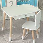 Стіл прямокутний з висувним ящиком 46х60х45 і стілець медвежа 26х26х24, столик та стільчик в дитячу, білий, фото 7