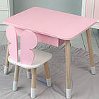 Стіл прямокутний з ящиком для речей 46х60х45 і стілець метелик 26х26х24, столик та стільчик в дитячу, рожевий з білим, фото 4